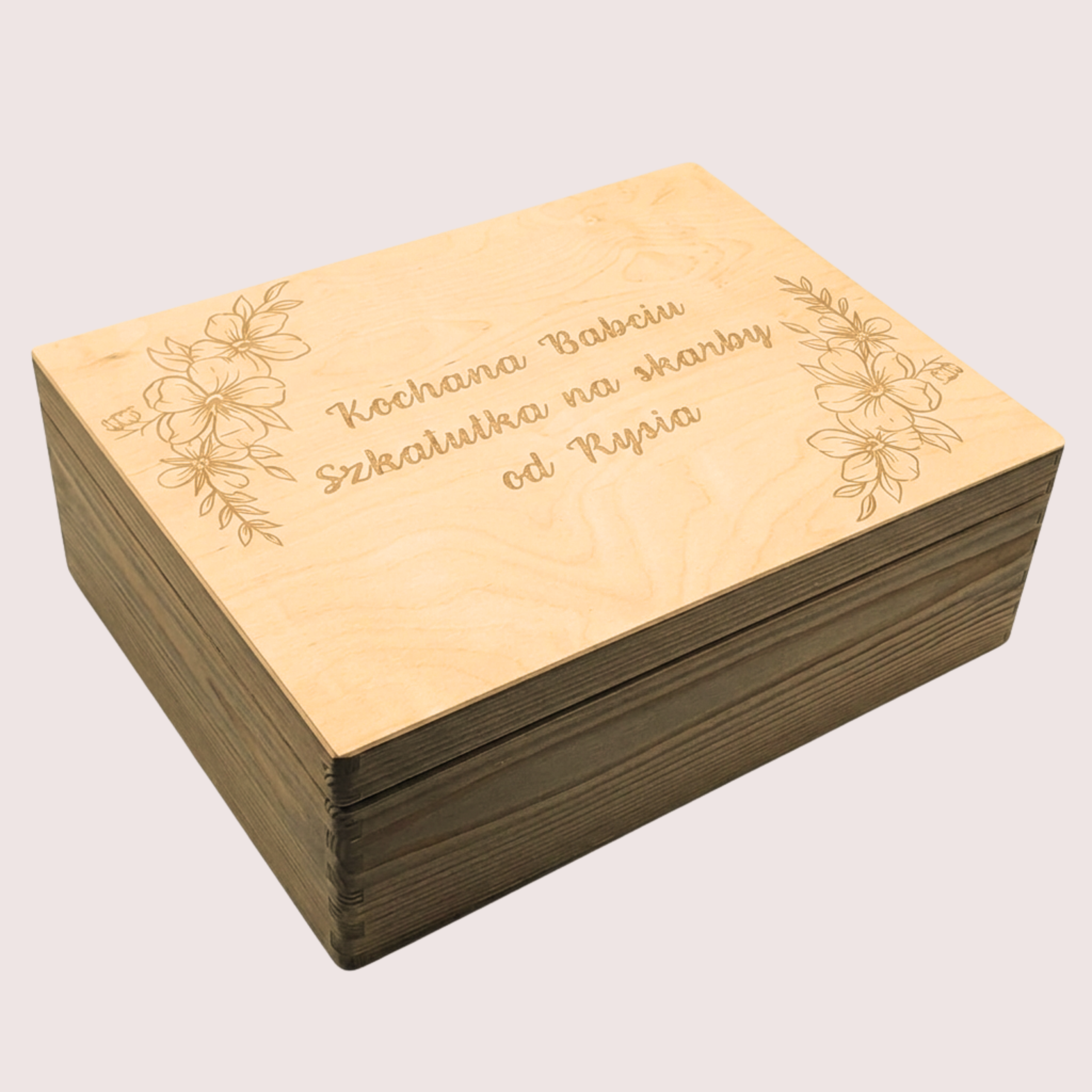 Drewniane pudełko z grawerem, na skarby 40x30x13