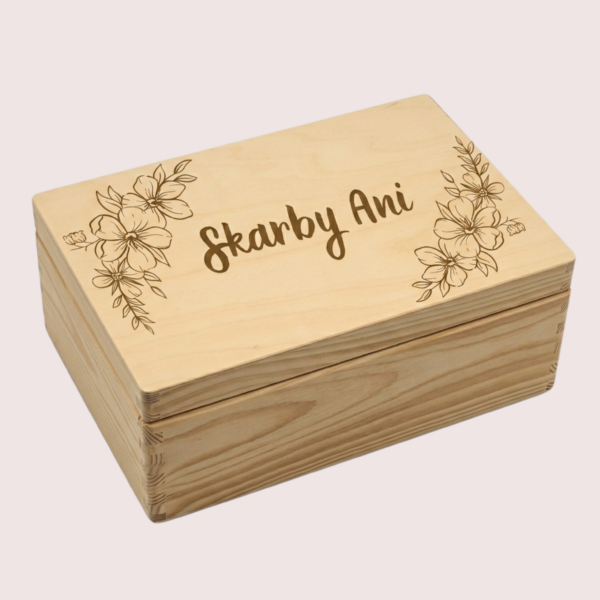 Drewniane pudełko z grawerem, na skarby 30x20x13