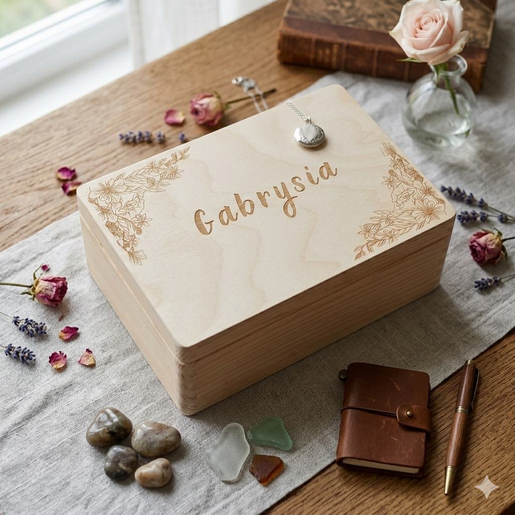 Drewniane pudełko z grawerem, na skarby 30x20x13 - obrazek 3