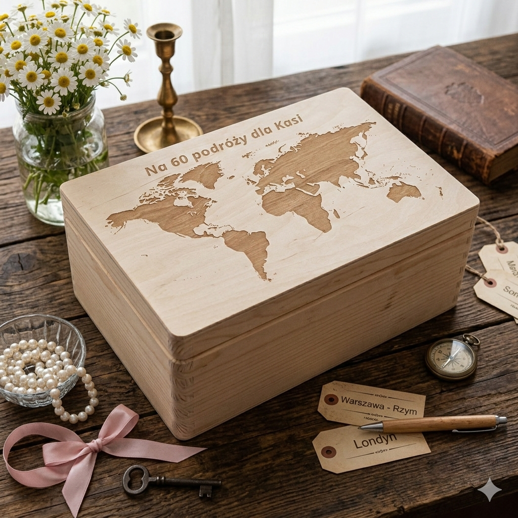 Drewniane pudełko z grawerem, na skarby 30x20x13 - obrazek 4