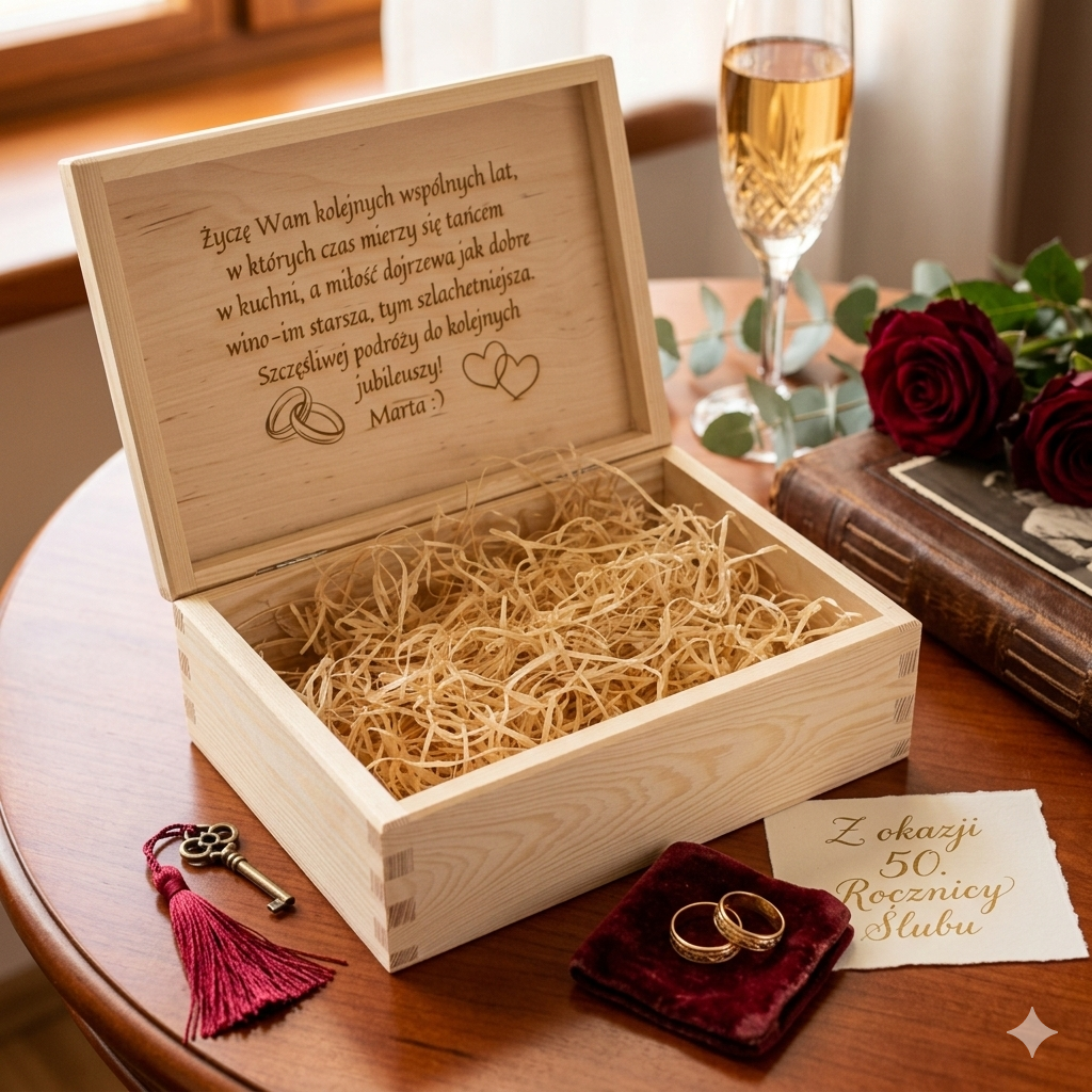 Drewniane pudełko z grawerem, na skarby 22x16x8 - obrazek 3