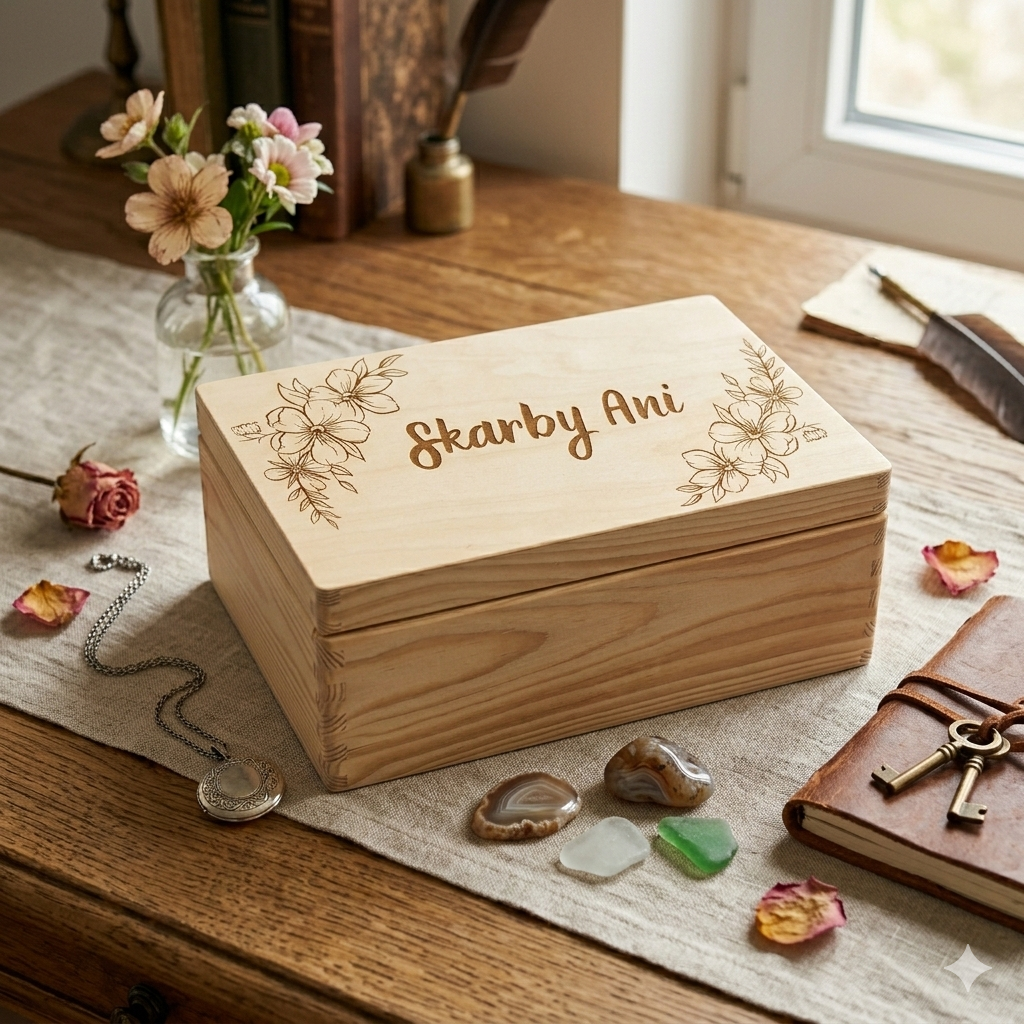 Drewniane pudełko z grawerem, na skarby 30x20x13 - obrazek 2