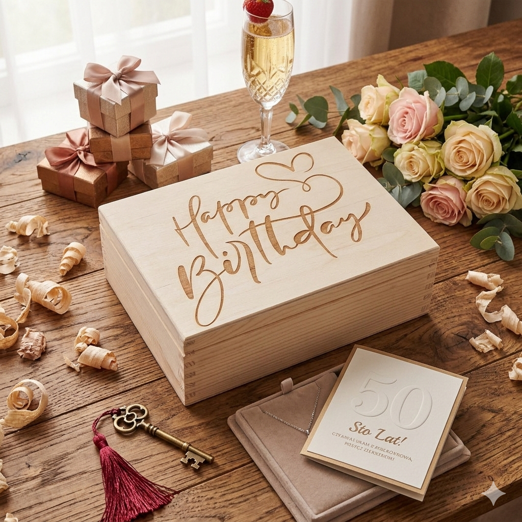 Drewniane pudełko z grawerem, na skarby 22x16x8 - obrazek 4